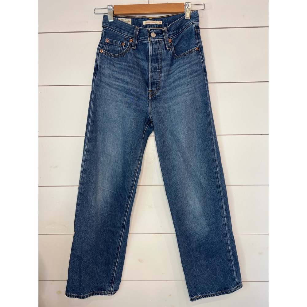Levis Premium Ribcage Straight Jeans High Rise Denim 24x27 minimalist 90s